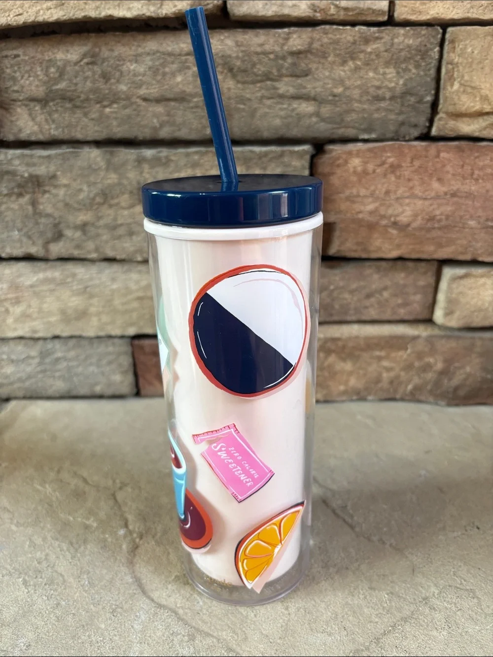 Kate Spade New York plastic drink tumbler with lid and straw